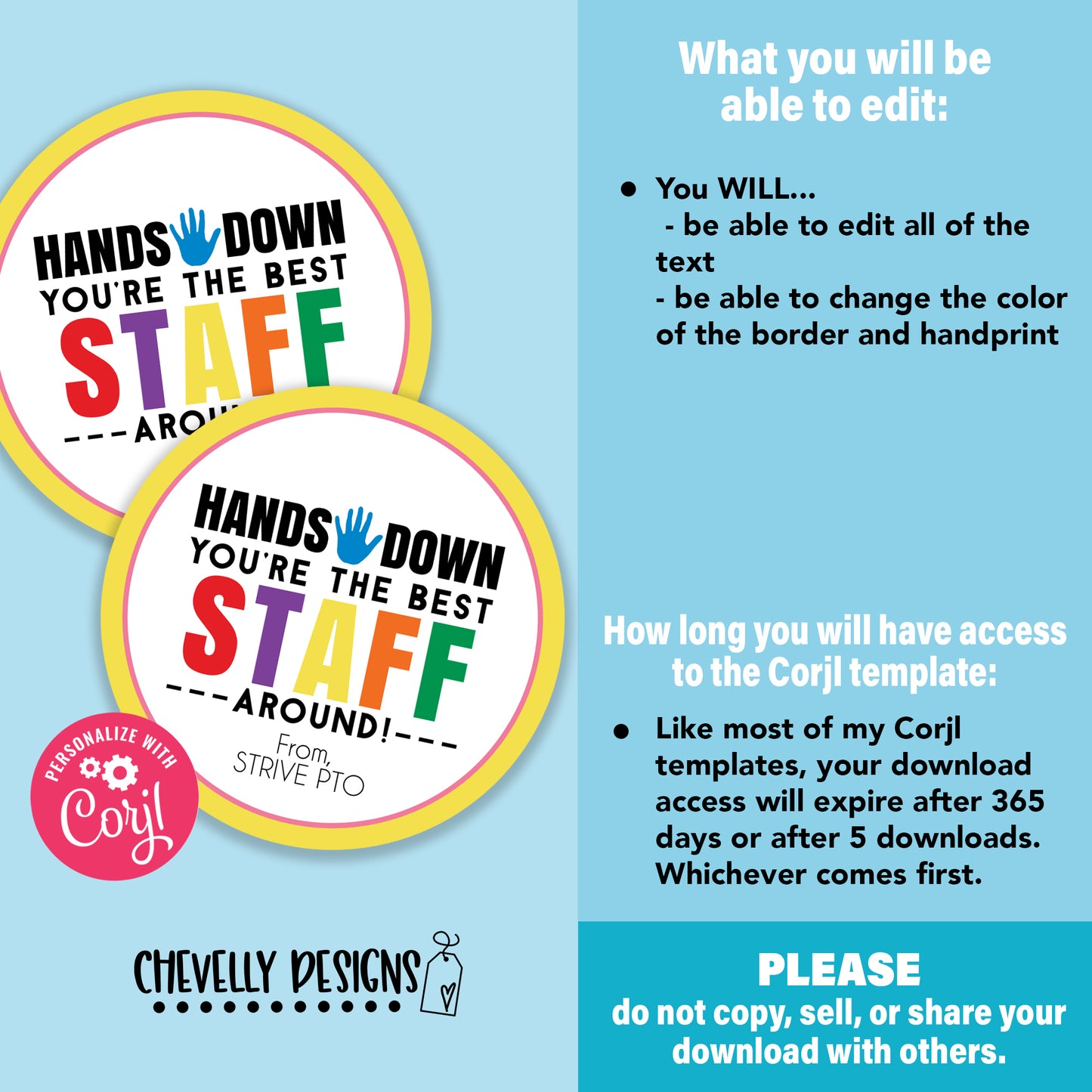 EDITABLE - Hands Down You're the Best Staff - Appreciation Gift Tags - Printable Digital File