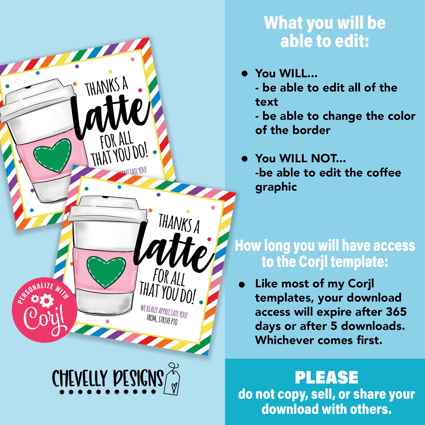 EDITABLE - Thanks a Latte For All That You Do - Staff Appreciation Gift Tags - Printable Digital File