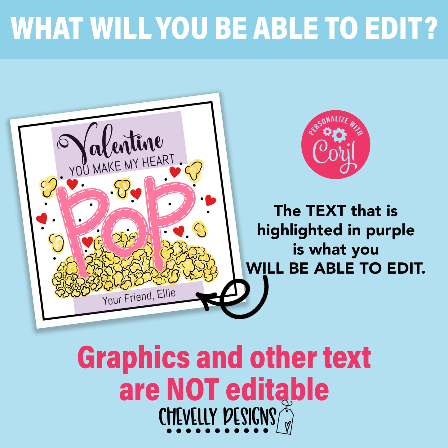 Editable - Valentine You Make My Heart Pop - Gift Tags for popcorn - Printable Digital File