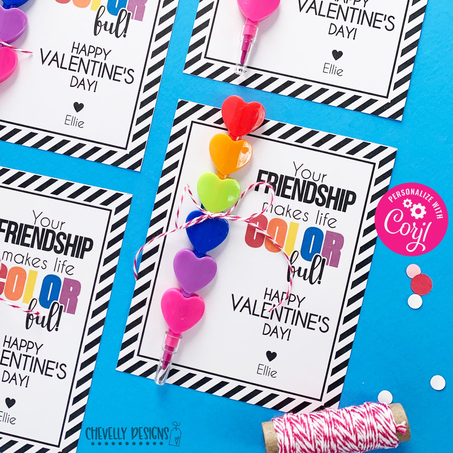 Editable - Your Friendship Make Life Colorful - Valentine Cards - Printable Digital File