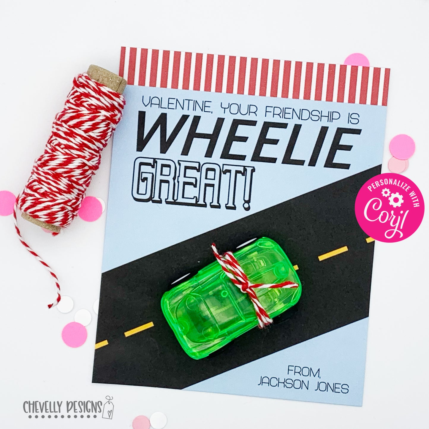 Editable - Your Friendship is Wheelie Great - Race Car Valentine Cards - Printable Digital File