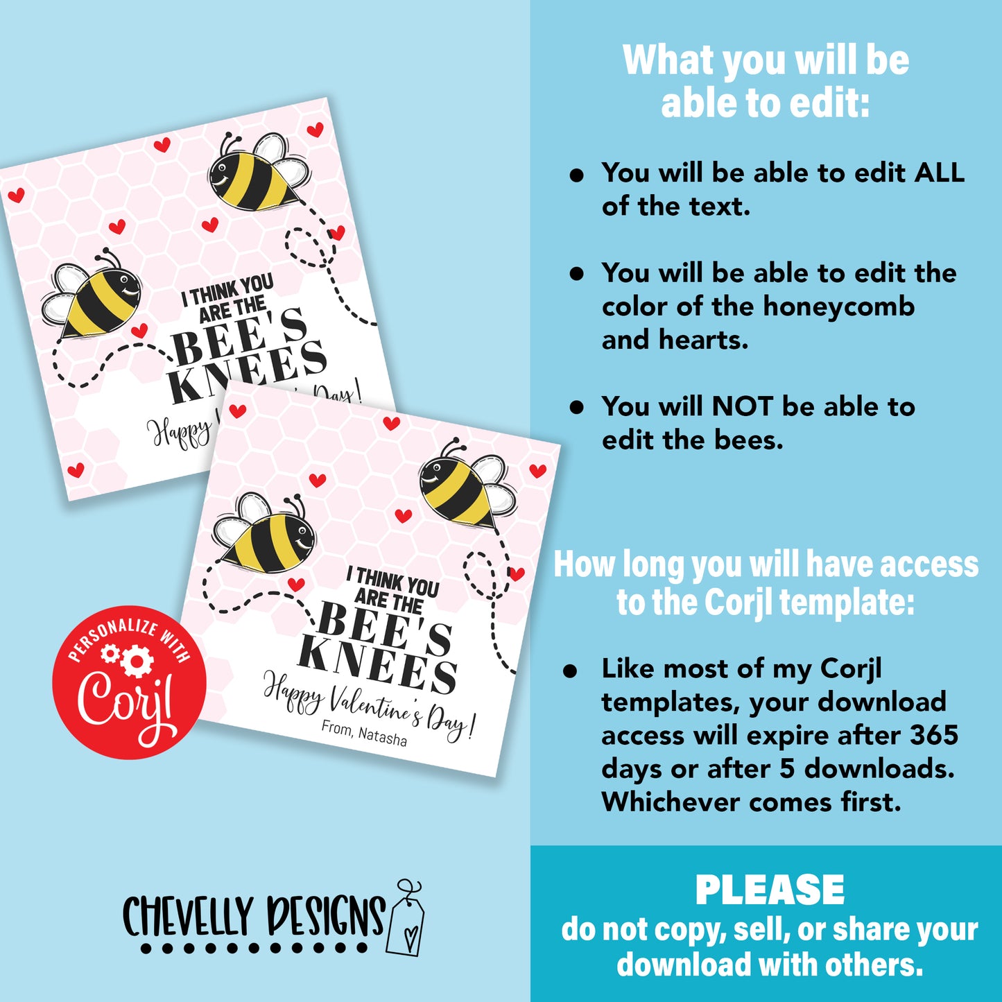 EDITABLE - You are the Bee's Knees - Bee Valentine Cards - Printable Digital File