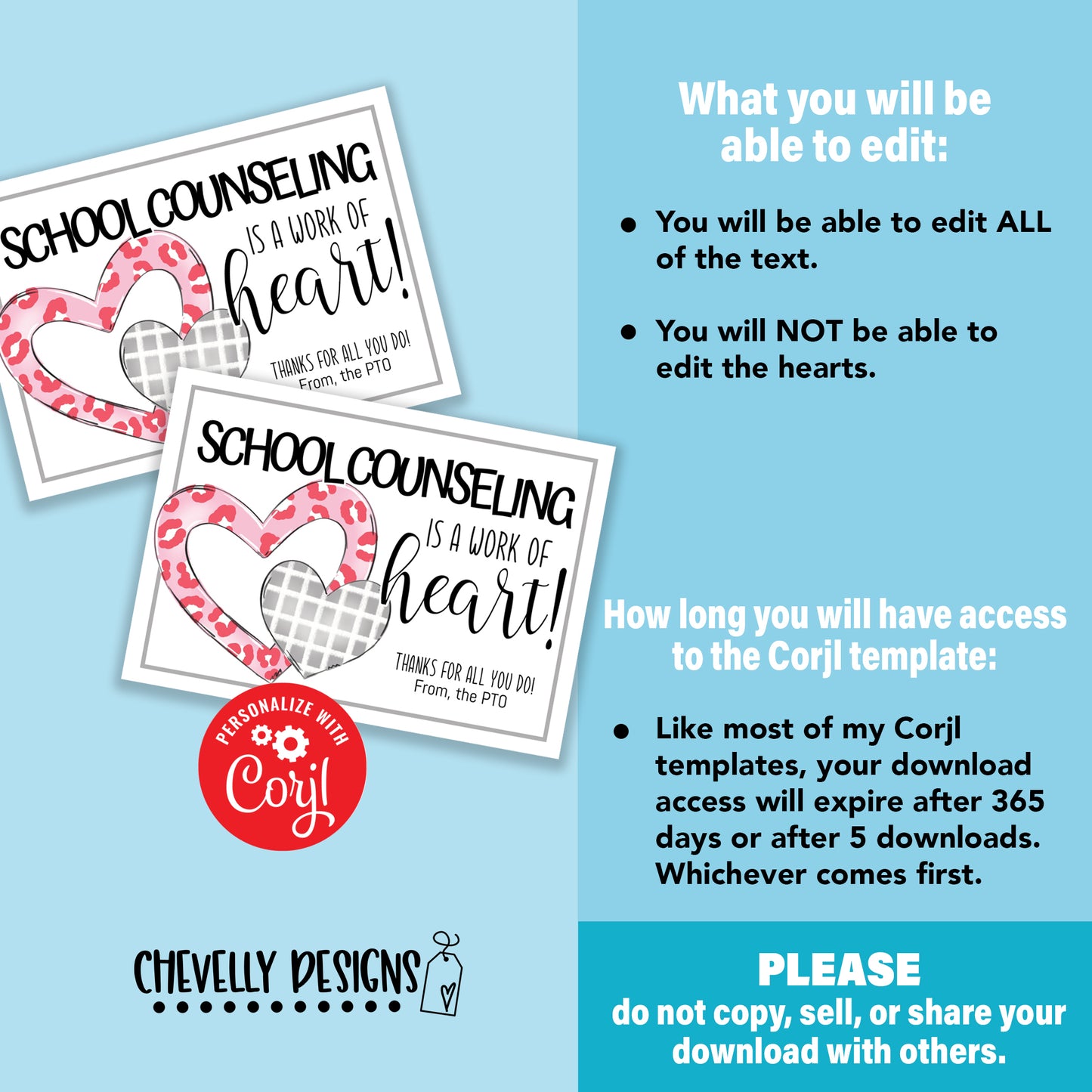 EDITABLE - School Counseling is a Work of Heart - Printable Gift Tags - Digital File