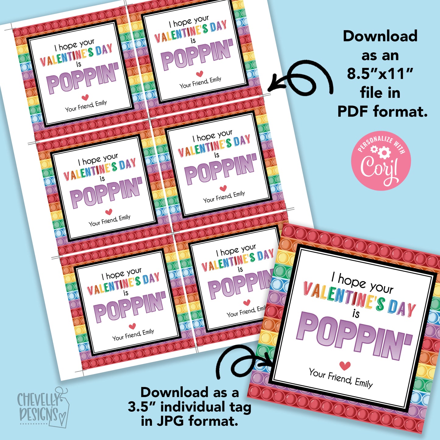 EDITABLE - I Hope Your Valentine's Day is Poppin - Class Valentine's Day Cards - Digital File