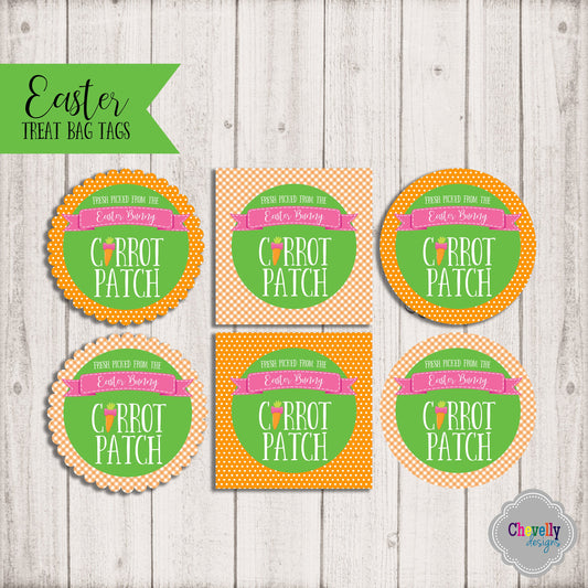 Easter Bunny Carrot Patch Treat Bag Tags | Printable - Instant Digital File