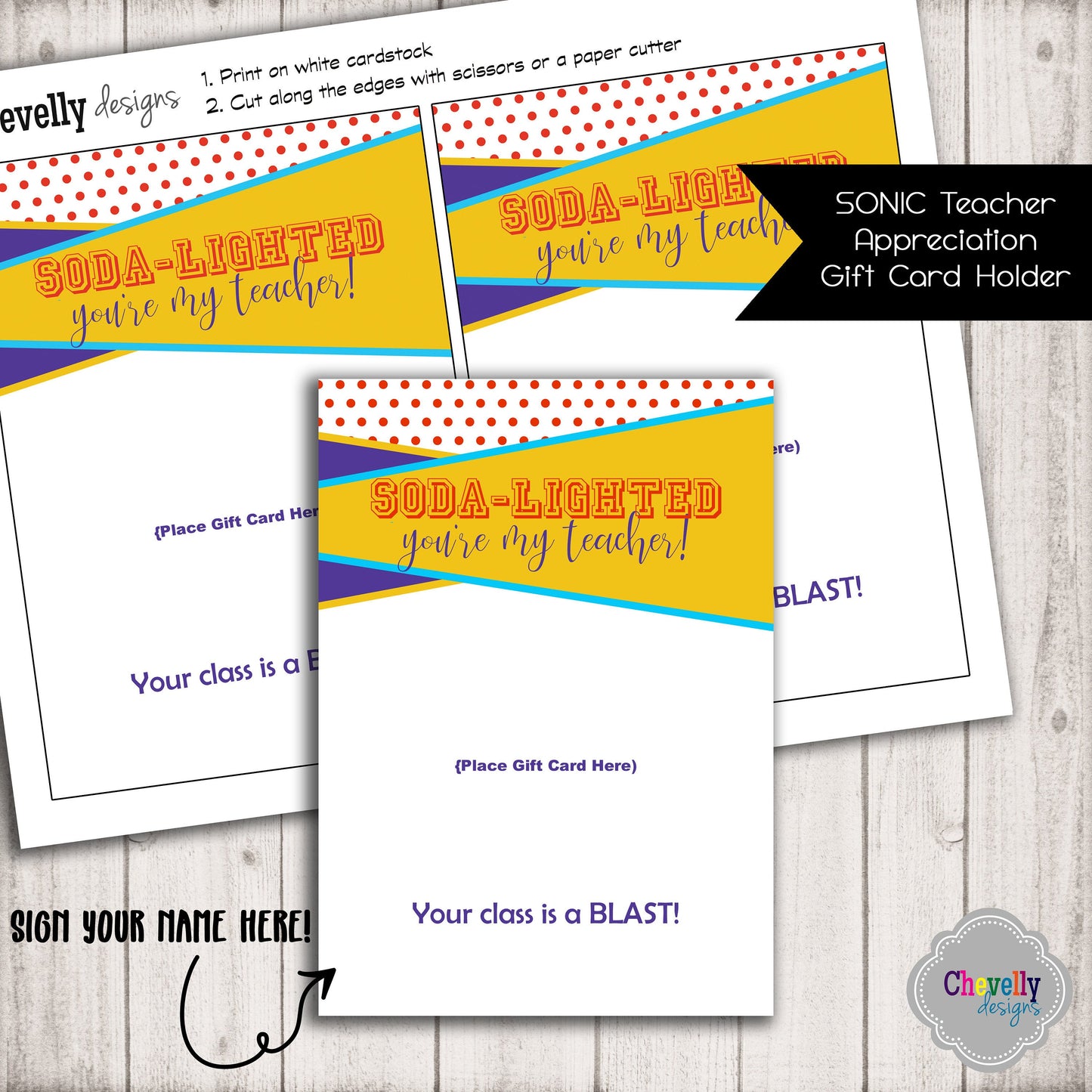 Teacher Appreciation SONIC Gift Card Holder | Printable - Instant Digital File