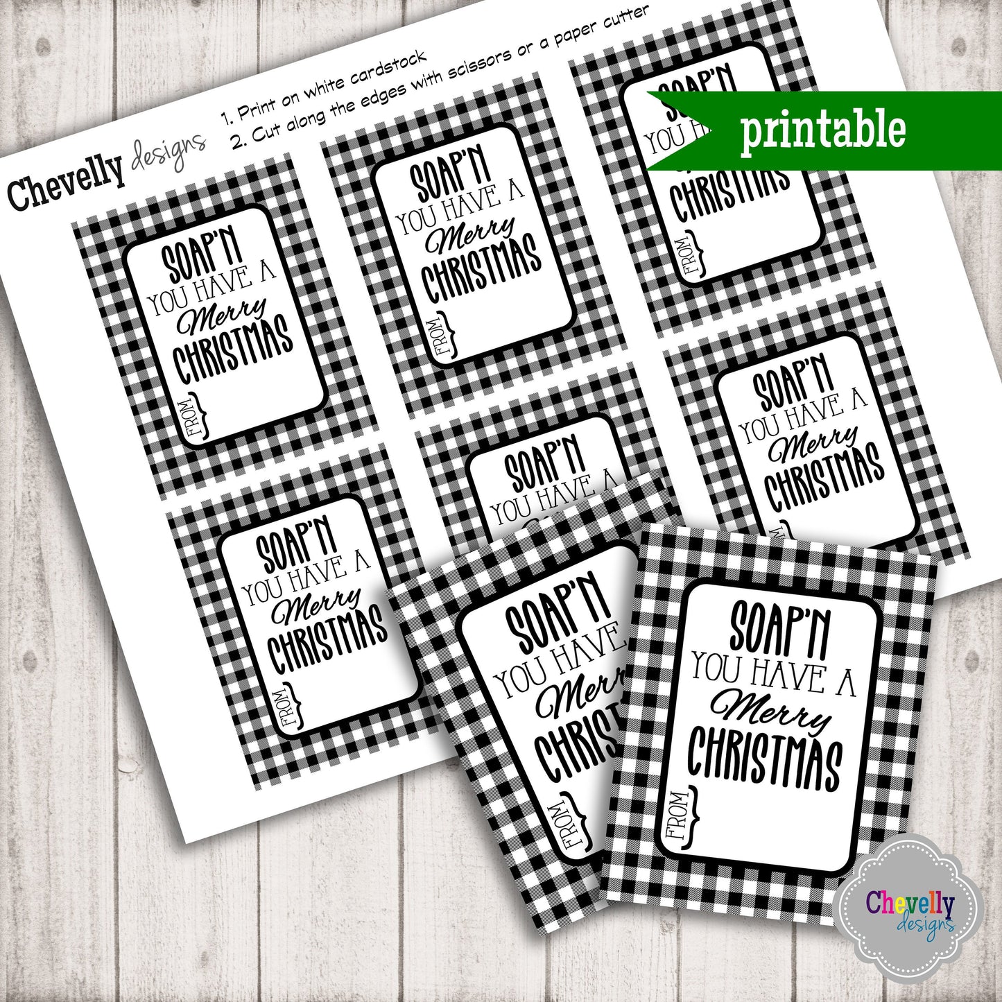 Soap'n You Have a Merry Christmas Gift Tags - Black/White Buffalo Check >>>Instant Digital Download<<<