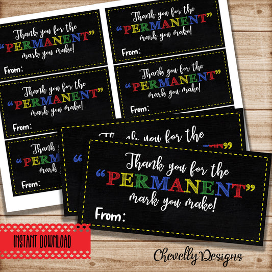 Printable Permanent Marker Appreciation Gift Tags for Teachers and Employees - Instant Digital Download