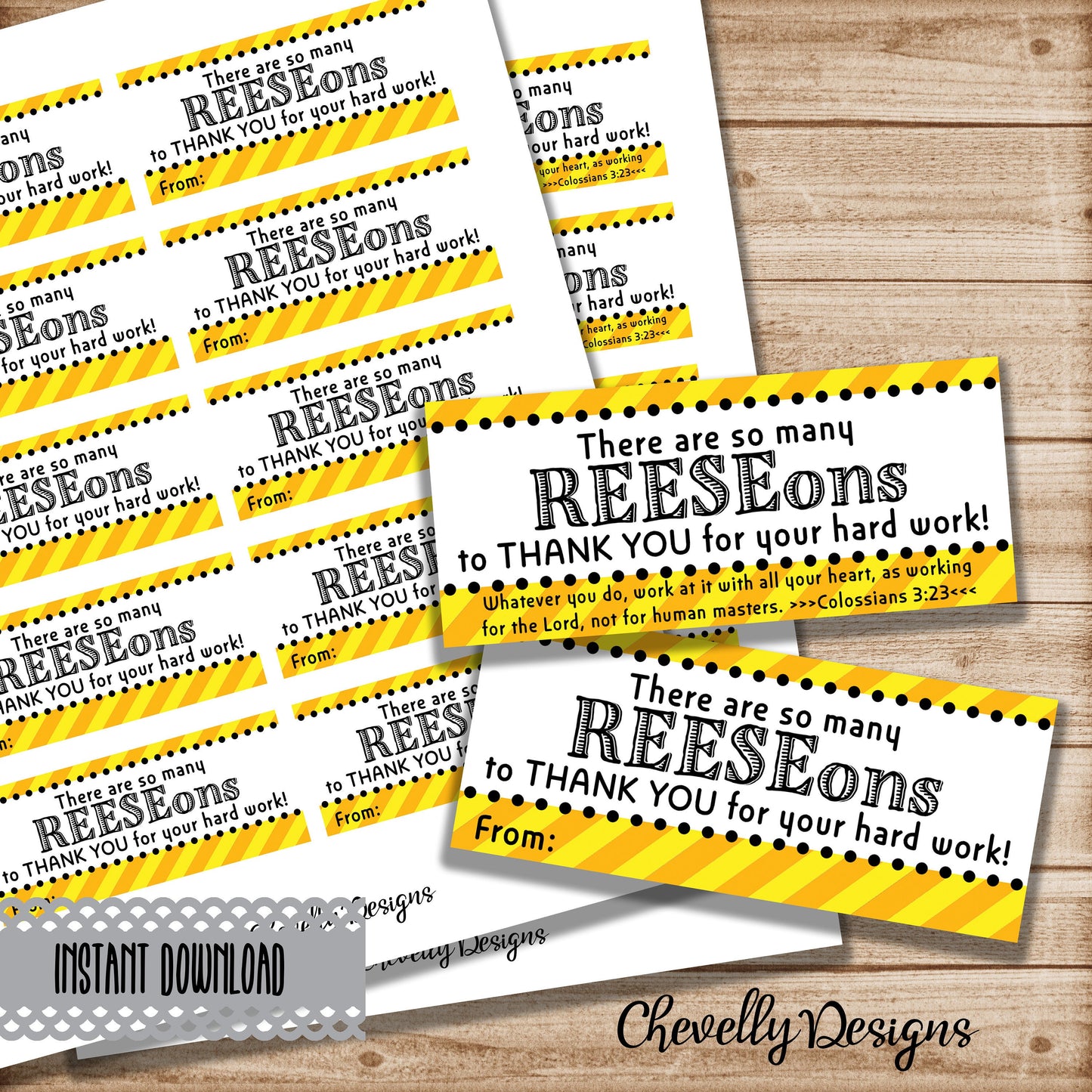 Printable Reese's Thank You Gift Tags | Coworker, employee, boss, assistant, teacher, staff Appreciation Gifts | Instant Digital File