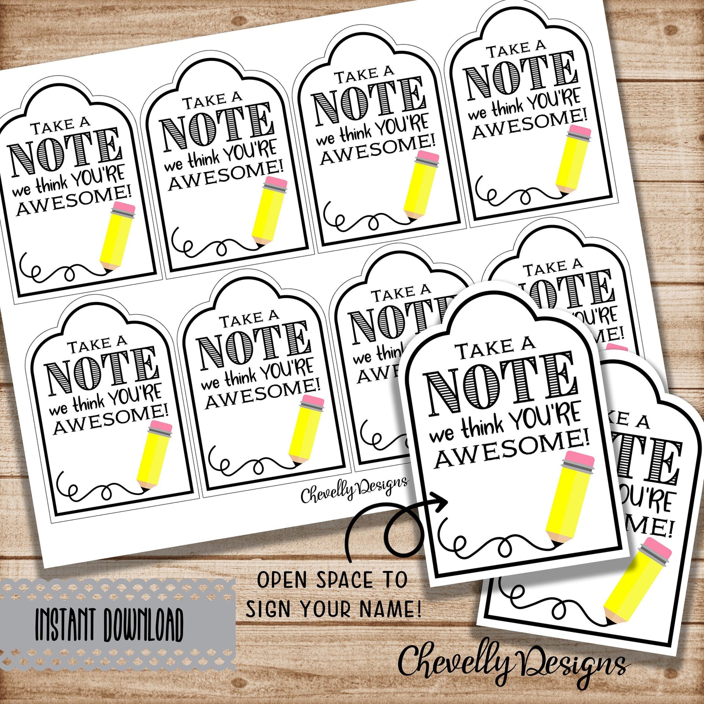 Take a NOTE Printable Gift Tags - Instant Digital Download