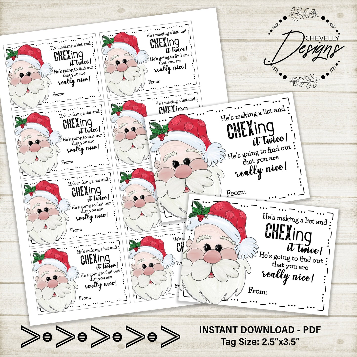 Printable - He's Making a List and CHEXing it Twice - Santa Gift Tags for Chex Mix >>>Instant Digital Download<<<
