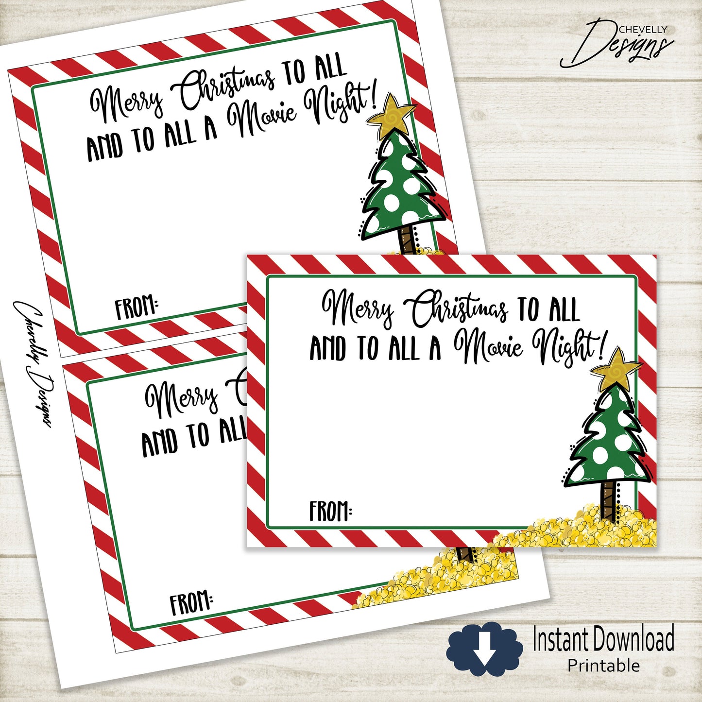 Printable Movie Night Christmas Gift Card Holder >>>Instant Digital Download<<<