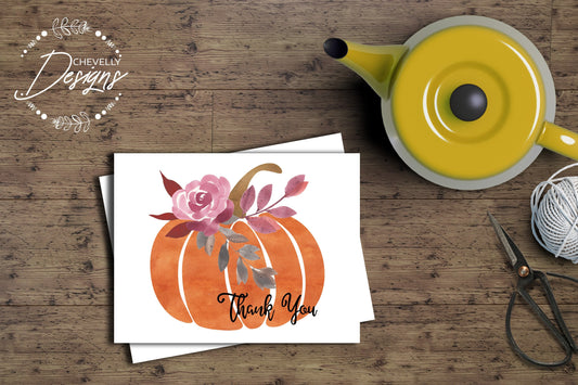 Floral Pumpkin Thank You Stationary - Fall Notecards - A2 Size 4.25"x5.5" >>>Instant Digital Download<<<