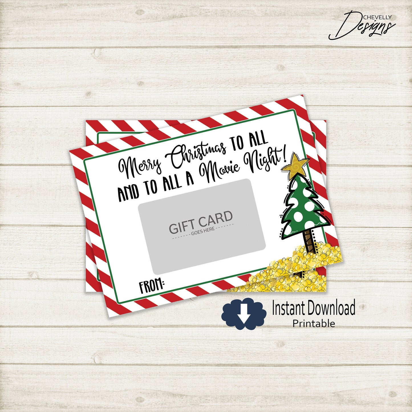 Printable Movie Night Christmas Gift Card Holder >>>Instant Digital Download<<<