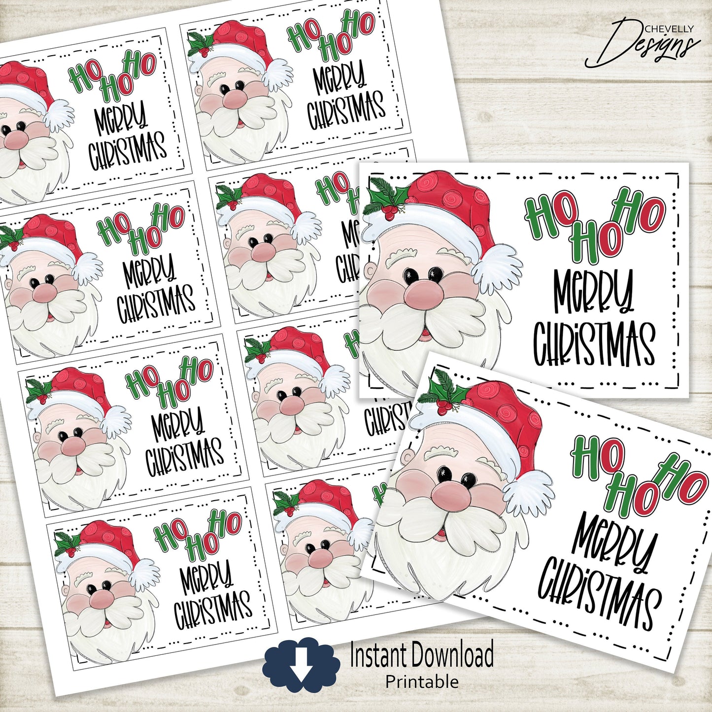 Printable Ho Ho Ho Merry Christmas Santa Gift Tags >>>Instant Digital Download<<<