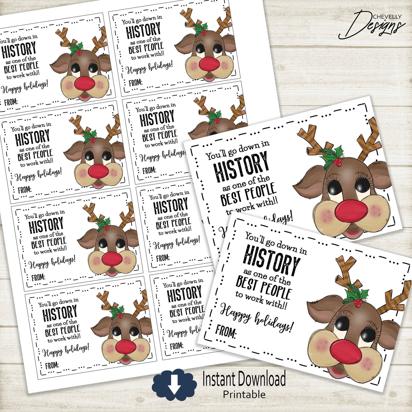 Printable Rudolf Christmas Gift Tags for Associates >>>Instant Digital Download<<<