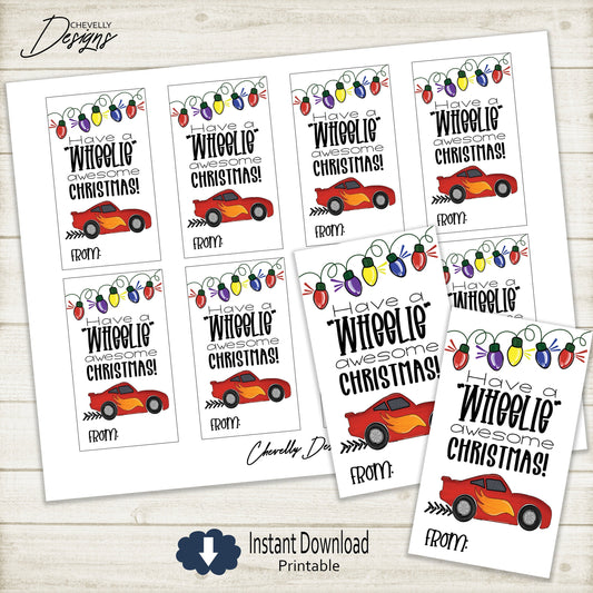 Printable - Wheelie Awesome Race Car Christmas Gift Tags >>>Instant Digital Download<<<