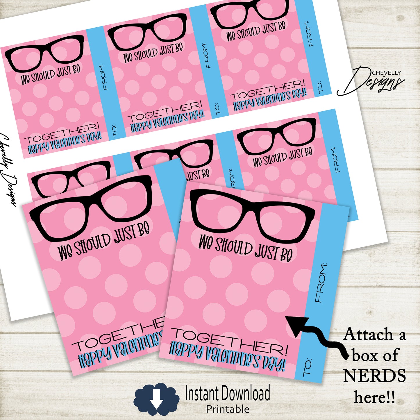 Printable NERD Valentine Cards -  We Should Be Nerds - Pink >>>Instant Digital Download<<<