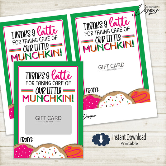 Printable Donut Gift Card Holder | Gift idea for teacher or nanny >>>Instant Digital Download<<<