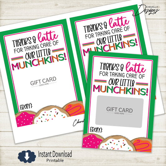 Printable Donut Gift Card Holder | Christmas gift idea for teacher or nanny >>>Instant Digital Download<<<