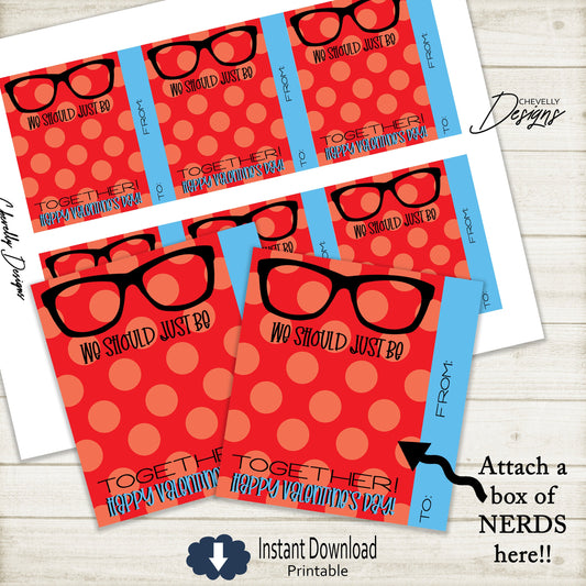 Printable NERD Valentine Cards -  We Should Be Nerds - Red >>>Instant Digital Download<<<