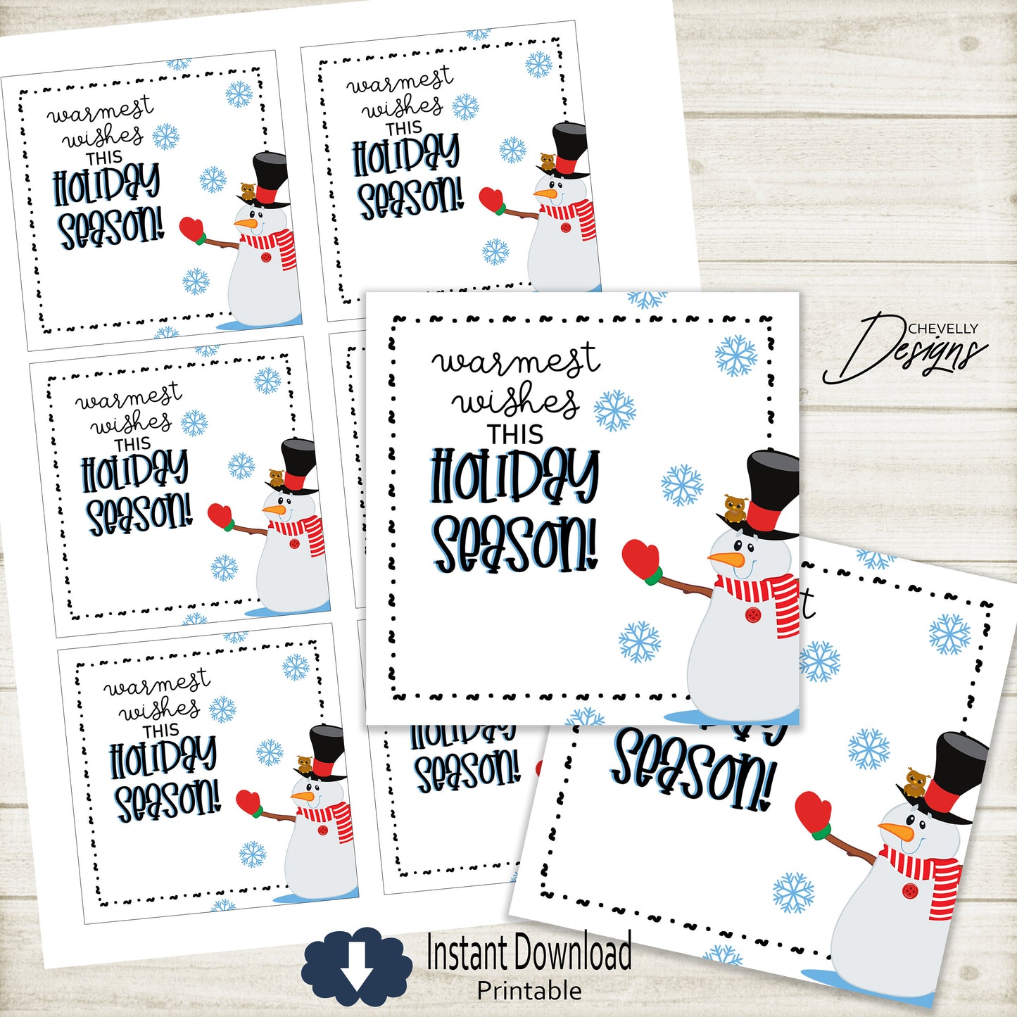 Printable - Warmest wishes this Holiday season - Snowman Gift tags  >>>Instant Digital Download<<<